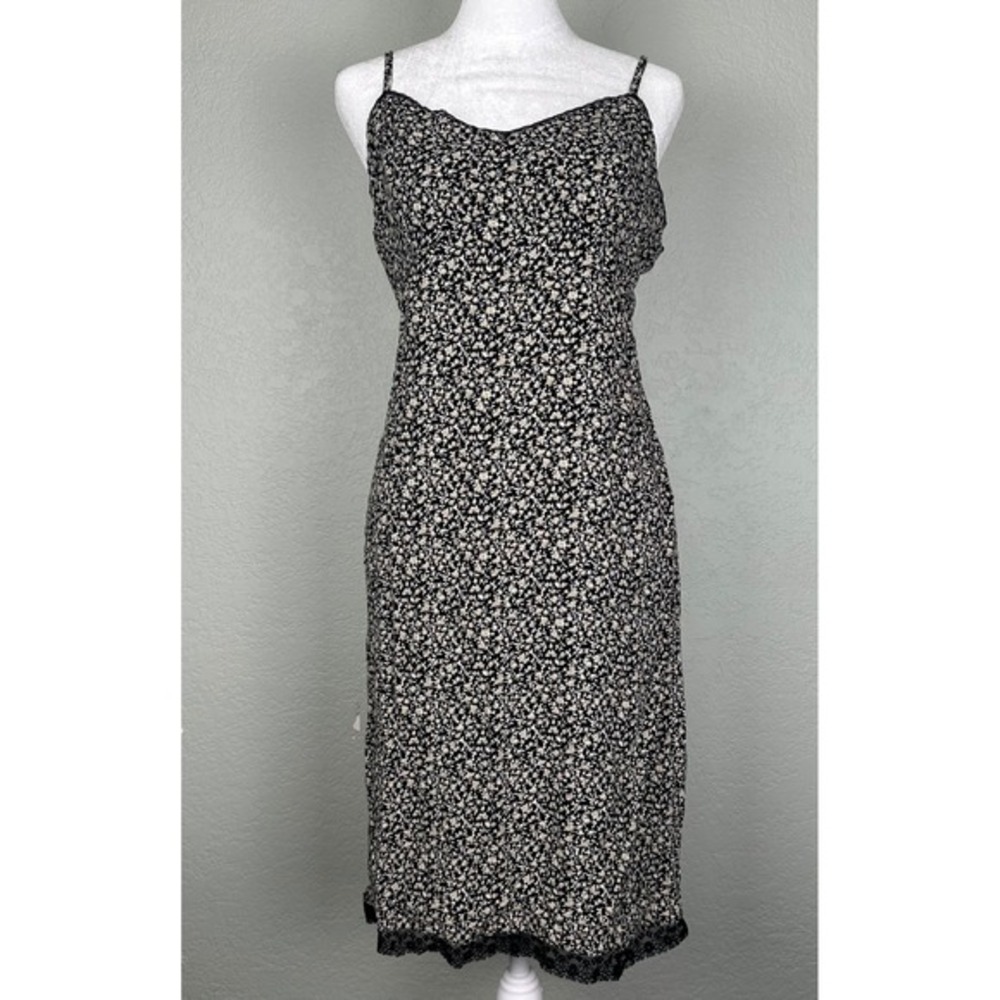 Y2K Old Navy Babydoll Dress Women Size 8 Ditsy Dark Floral Lace Trim Cottagecore